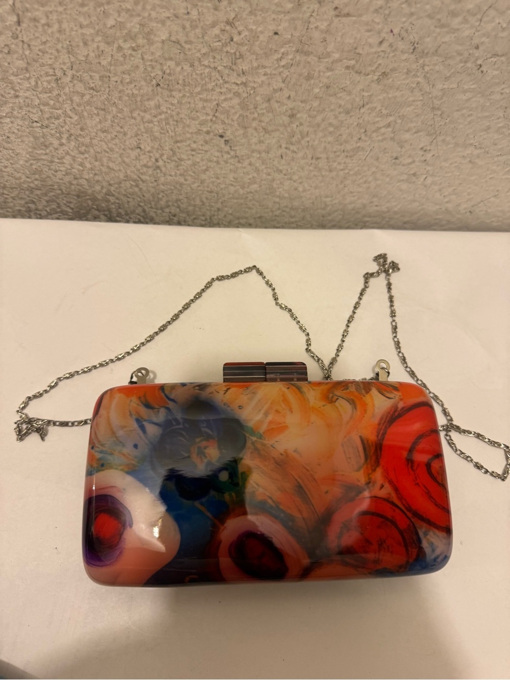 Kate Landry Multicolor Swirl Acrylic Clutch with Chain